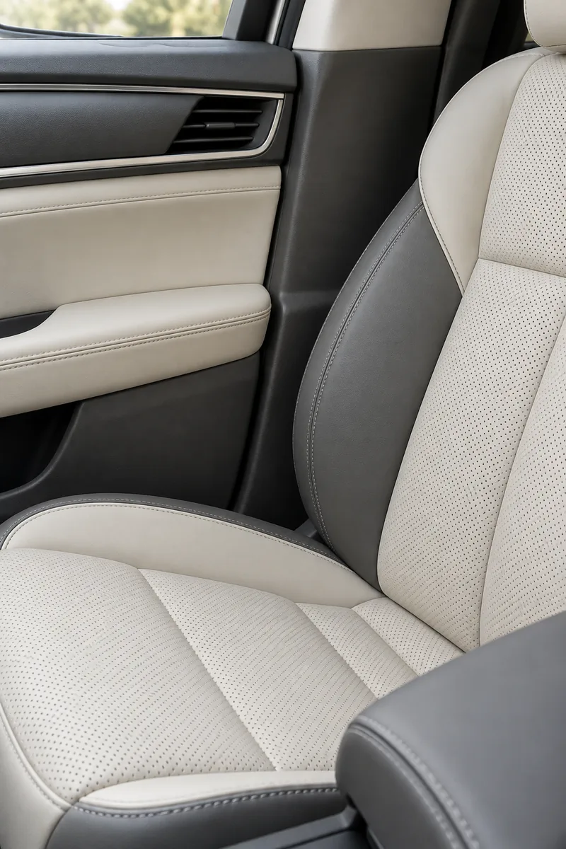 Clean cream and grey leather seat